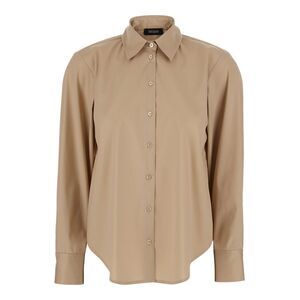 Plain Women Beige Shirt With Classic Collar And Buttoned Cuffs In Cotton Woman